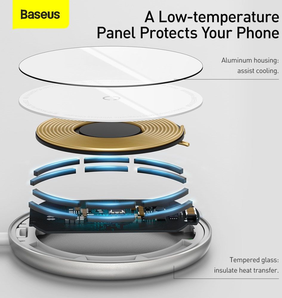Baseus Simple 15W Draadloze Magnetische Oplader voor MagSafe Wit afbeelding 5