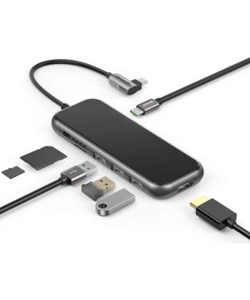 Baseus USB-C / USB / HDMI / SD 7-in-1 Hub voor Laptop/MacBook Grijs Kabels