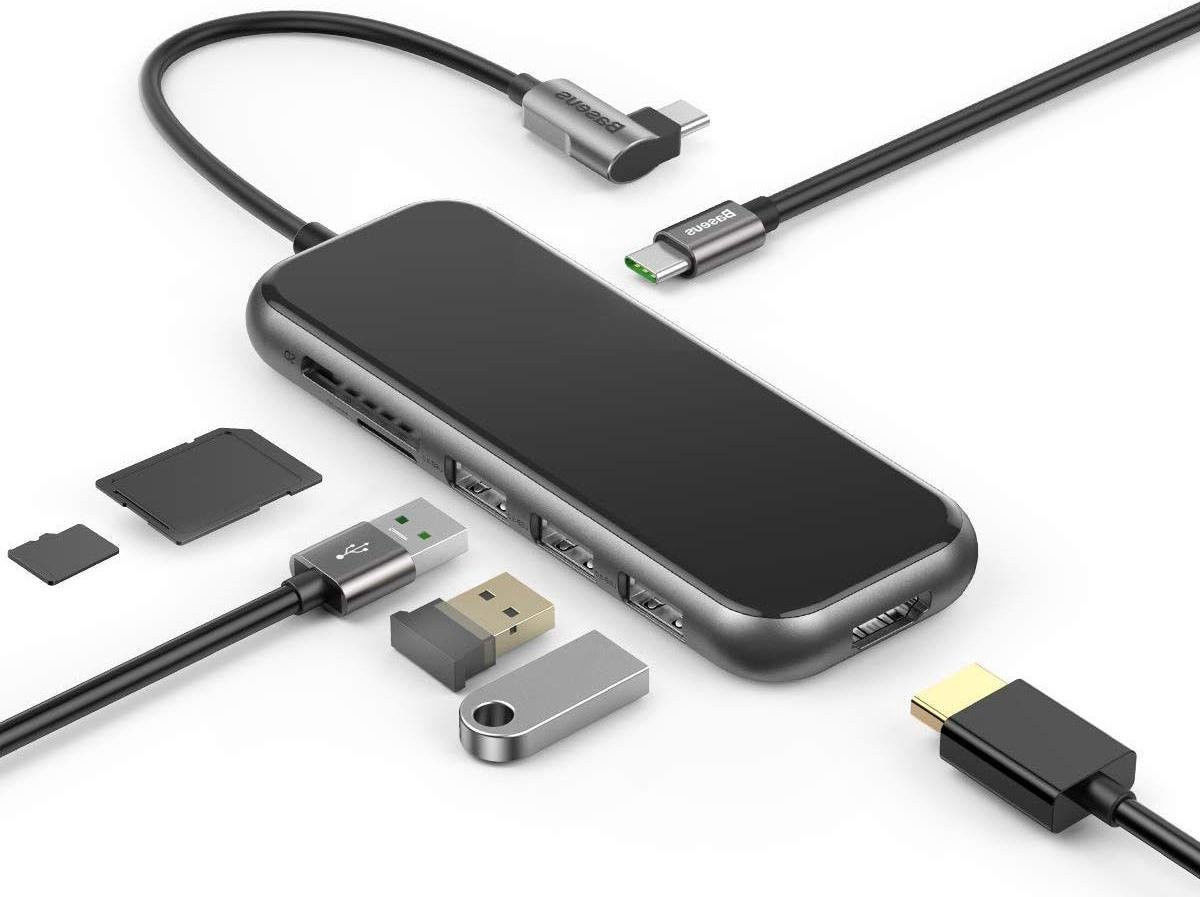 Baseus USB-C / USB / HDMI / SD 7-in-1 Hub voor Laptop/MacBook Grijs afbeelding 1