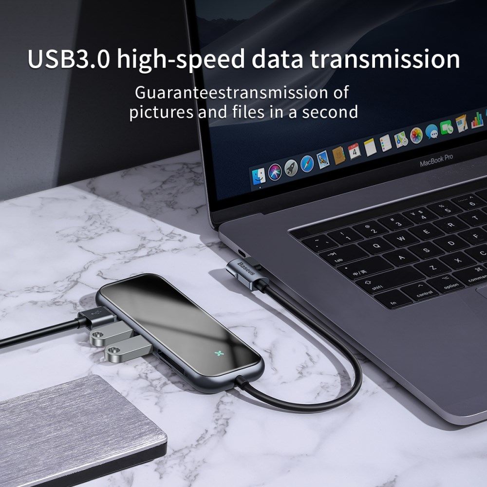 Baseus USB-C / USB / HDMI / SD 7-in-1 Hub voor Laptop/MacBook Grijs afbeelding 3