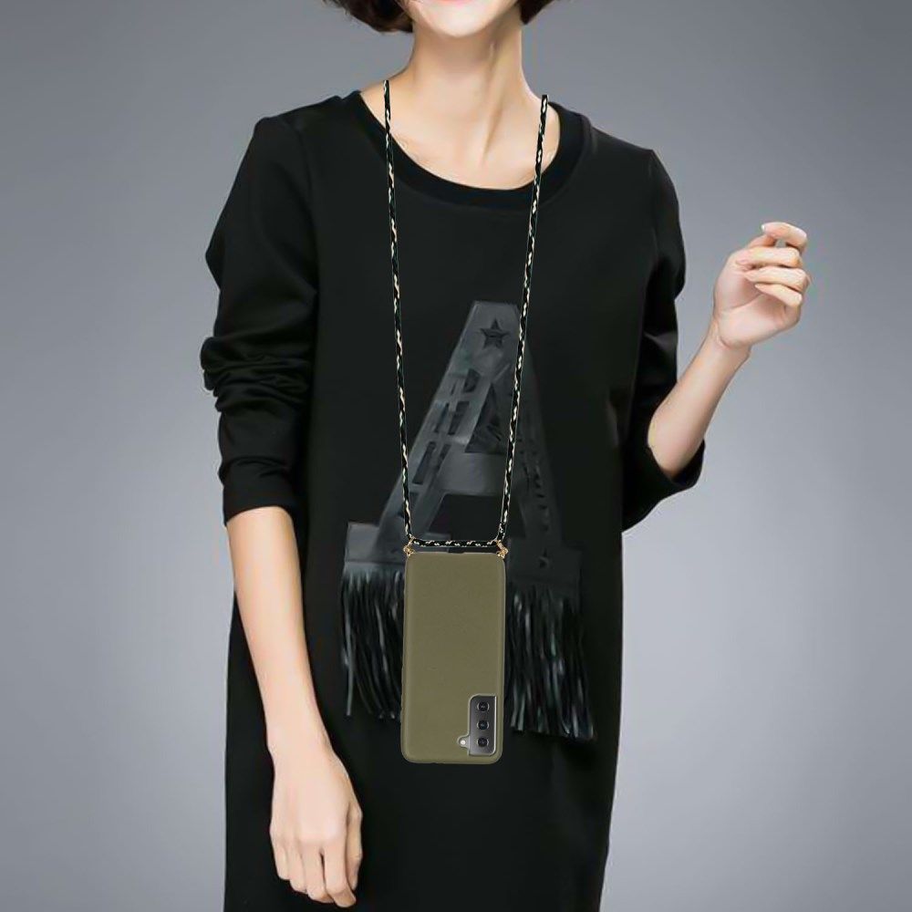 Samsung Galaxy S21 Hoesje Back Cover Flexibel TPU met Koord Groen afbeelding 4