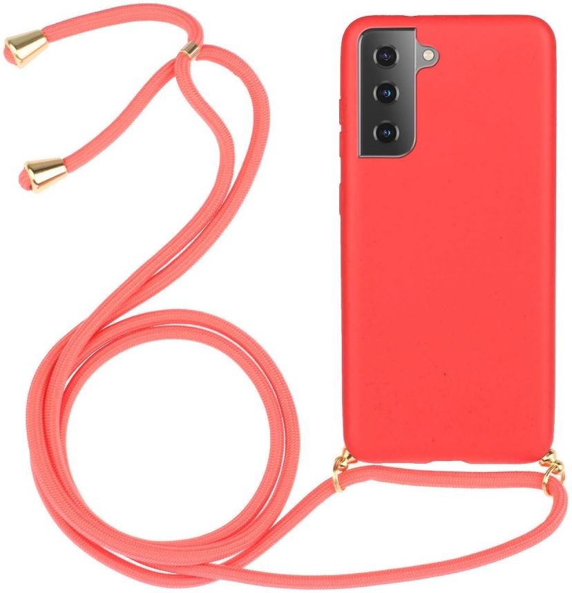 Samsung Galaxy S21 Plus Hoesje Back Cover Flexibel TPU met Koord Rood afbeelding 1
