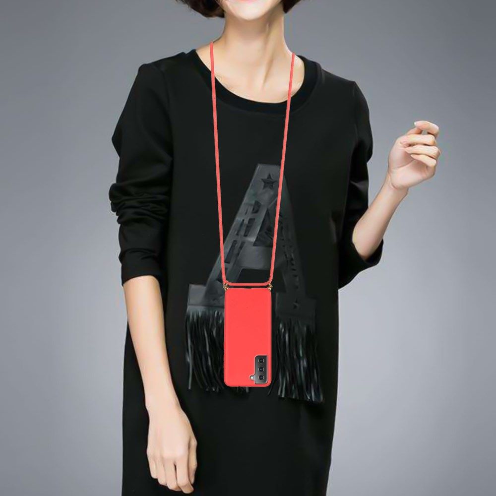 Samsung Galaxy S21 Plus Hoesje Back Cover Flexibel TPU met Koord Rood afbeelding 4