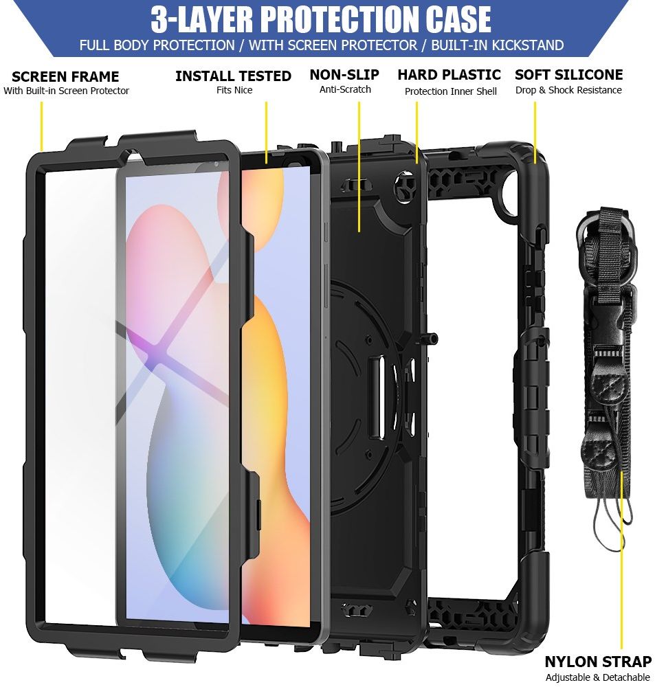 Samsung Galaxy Tab S6 Lite Hoes Full Protect met Kickstand Zwart afbeelding 6