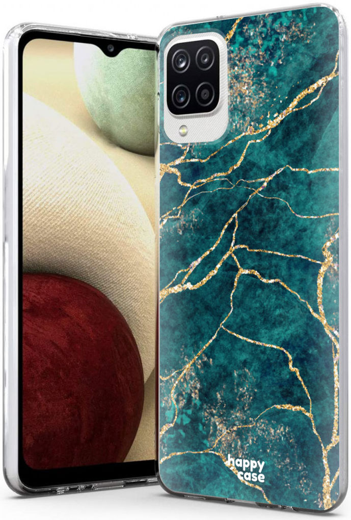 HappyCase Samsung Galaxy A12 Hoesje Flexibel TPU Aqua Marmer Print afbeelding 2