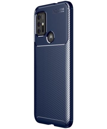 Motorola Moto G10/G20/G30 Hoesje Siliconen Carbon TPU Back Cover Blauw Hoesjes