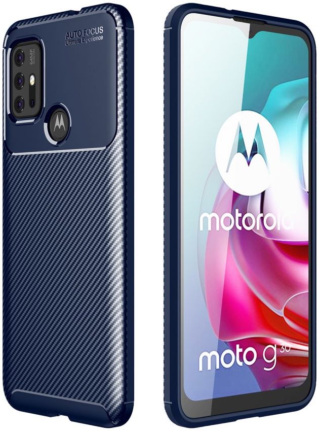Motorola Moto G10/G20/G30 Hoesje Siliconen Carbon TPU Back Cover Blauw afbeelding 5