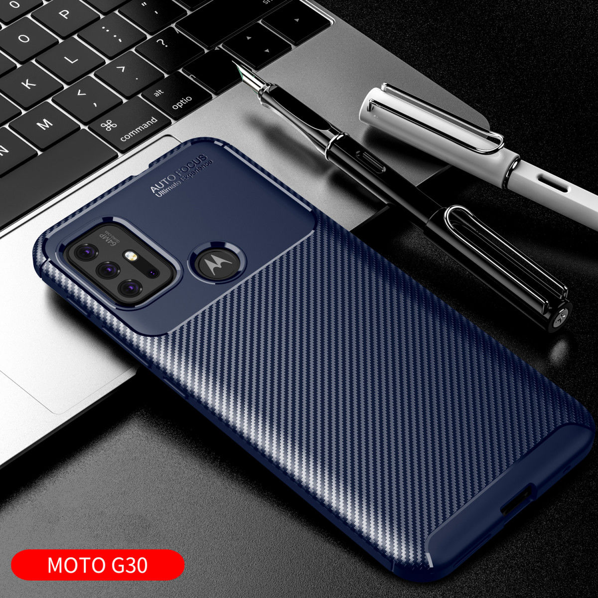 Motorola Moto G10/G20/G30 Hoesje Siliconen Carbon TPU Back Cover Blauw afbeelding 4