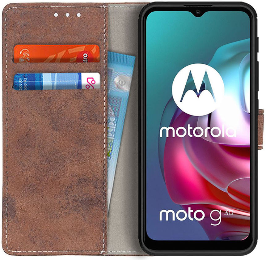 Motorola Moto G10/G20/G30 Hoesje Portemonnee Book Case Kunstleer Bruin afbeelding 1
