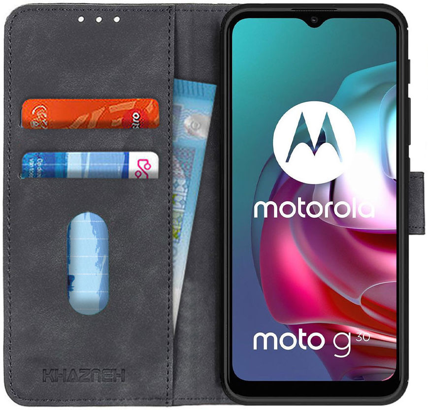 Motorola Moto G10/G20/G30 Hoesje Portemonnee Kunstleer Book Case Zwart afbeelding 1