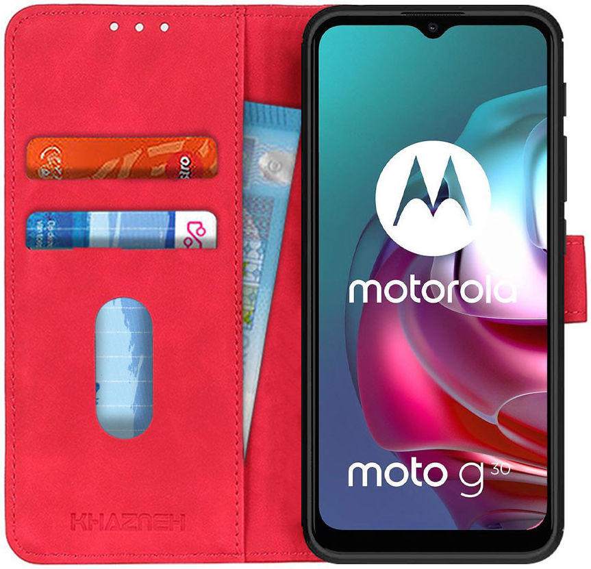 KHAZNEH Motorola Moto G10/G20/G30 Hoesje Retro Wallet Book Case Rood afbeelding 1