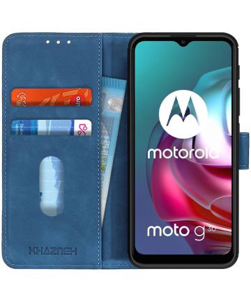 KHAZNEH Motorola Moto G10/G20/G30 Hoesje Retro Wallet Book Case Blauw Hoesjes