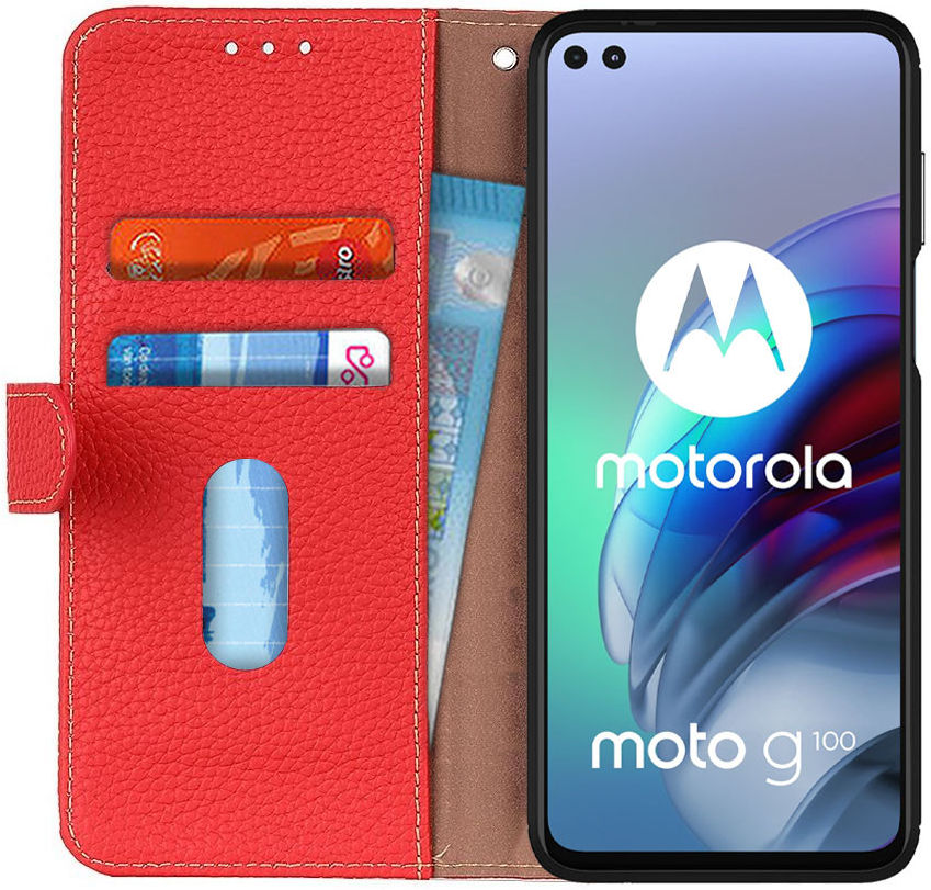 KHAZNEH Motorola Moto G100 Hoesje Wallet Book Case Rood afbeelding 1