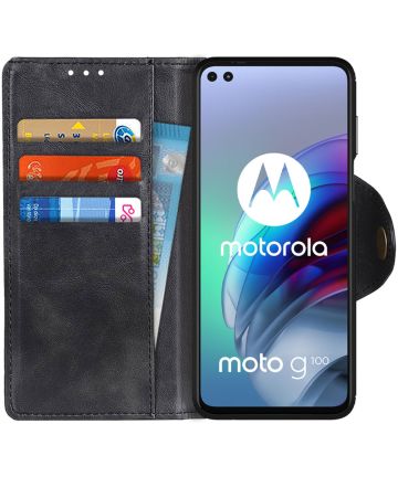 Motorola Moto G100 Hoesje Portemonnee Book Case Kunstleer Zwart Hoesjes