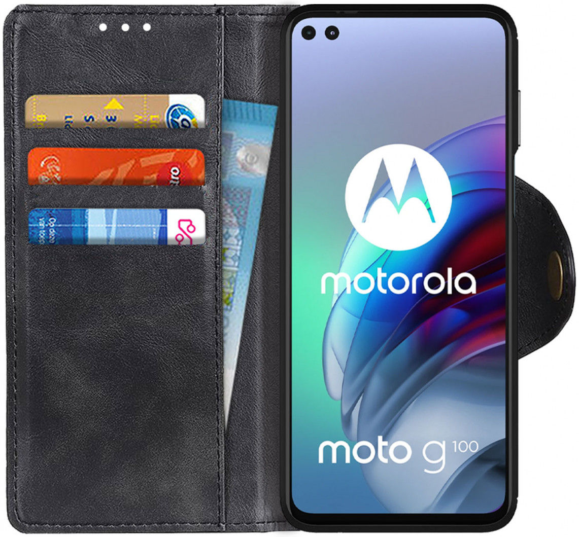Motorola Moto G100 Hoesje Portemonnee Book Case Kunstleer Zwart afbeelding 1