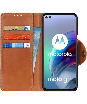 Motorola Moto G100 Hoesje Portemonnee Book Case Kunstleer Bruin Hoesjes