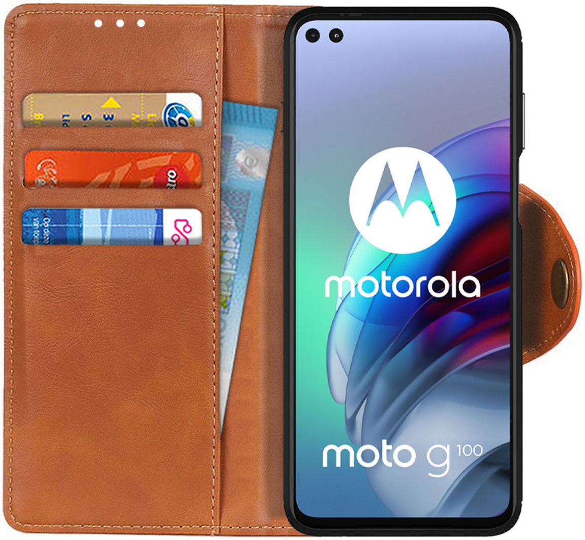 Motorola Moto G100 Hoesje Portemonnee Book Case Kunstleer Bruin afbeelding 1