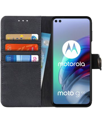 KHAZNEH Motorola Moto G100 Hoesje Portemonnee Book Case Zwart Hoesjes