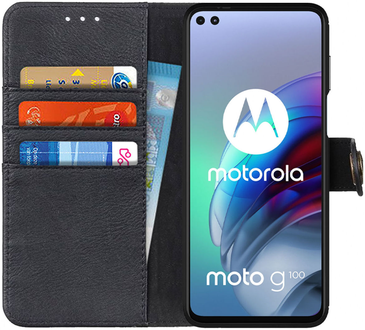 KHAZNEH Motorola Moto G100 Hoesje Portemonnee Book Case Zwart afbeelding 1