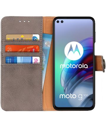 Motorola Moto G100 Hoesje Vintage Book Case Kunstleer Bruin Hoesjes