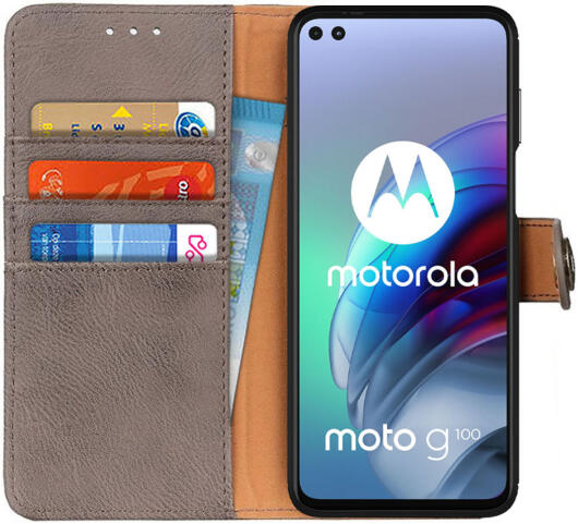 Motorola Moto G100 Hoesje Vintage Book Case Kunstleer Bruin afbeelding 1