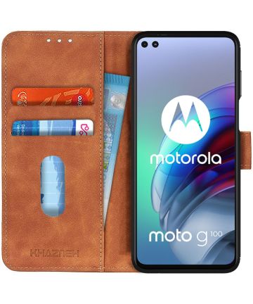 Motorola Moto G100 Hoesje Retro Book Case Kunstleer Bruin Hoesjes