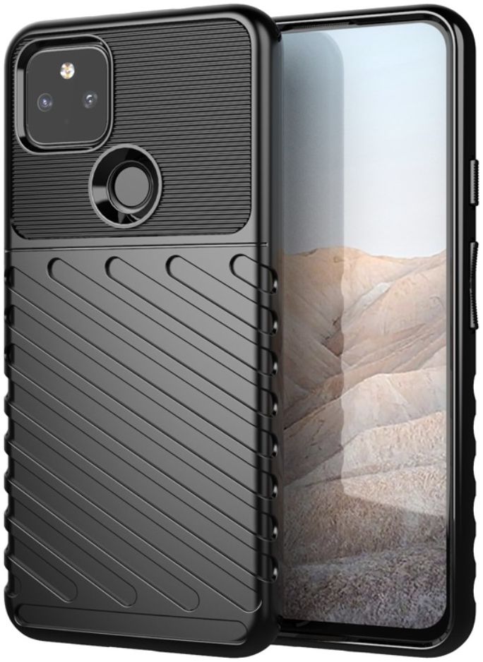 Google Pixel 5a Hoesje Twill Thunder Texture TPU Back Cover Zwart afbeelding 1