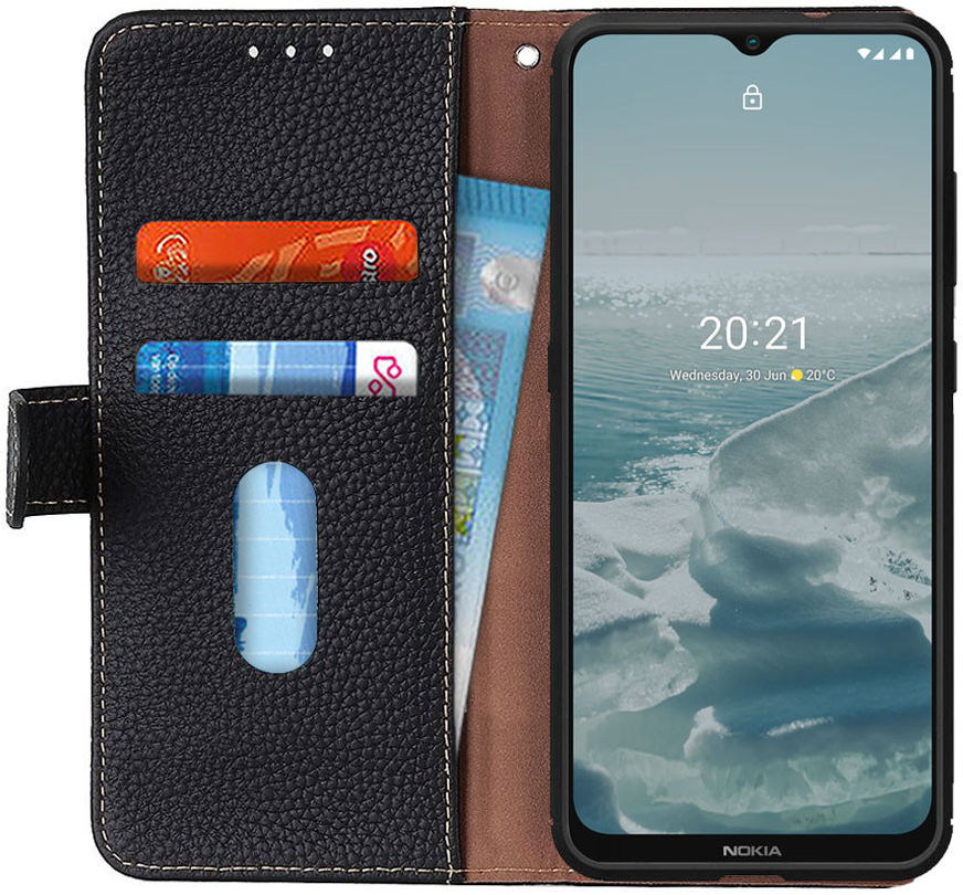 Nokia 6.3 / G10 / G20 Hoesje Portemonnee Book Case Echt Leer Zwart afbeelding 1