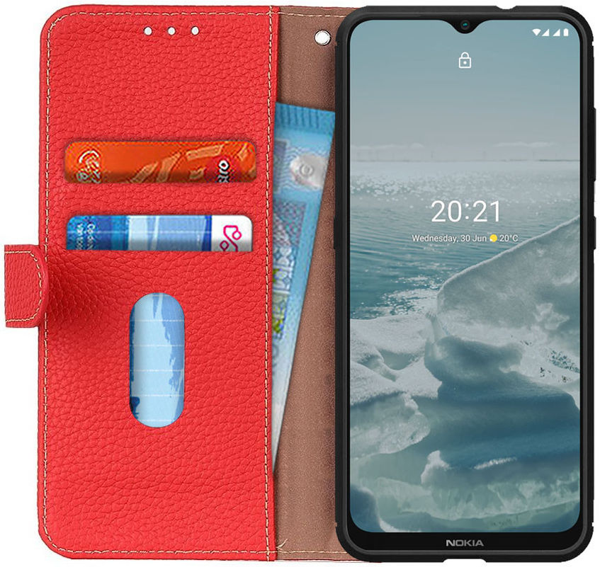 Nokia 6.3 / G10 / G20 Hoesje Portemonnee Book Case Echt Leer Rood afbeelding 1