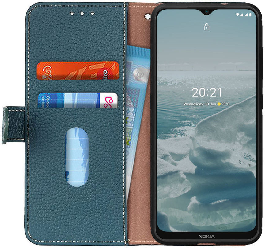 Nokia 6.3 / G10 / G20 Hoesje Portemonnee Book Case Echt Leer Groen afbeelding 1