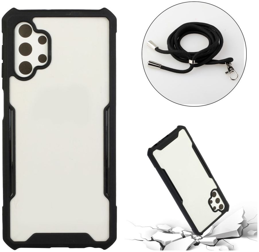 Samsung Galaxy A32 5G Hoesje met Koord Back Cover Keycord Zwart afbeelding 2
