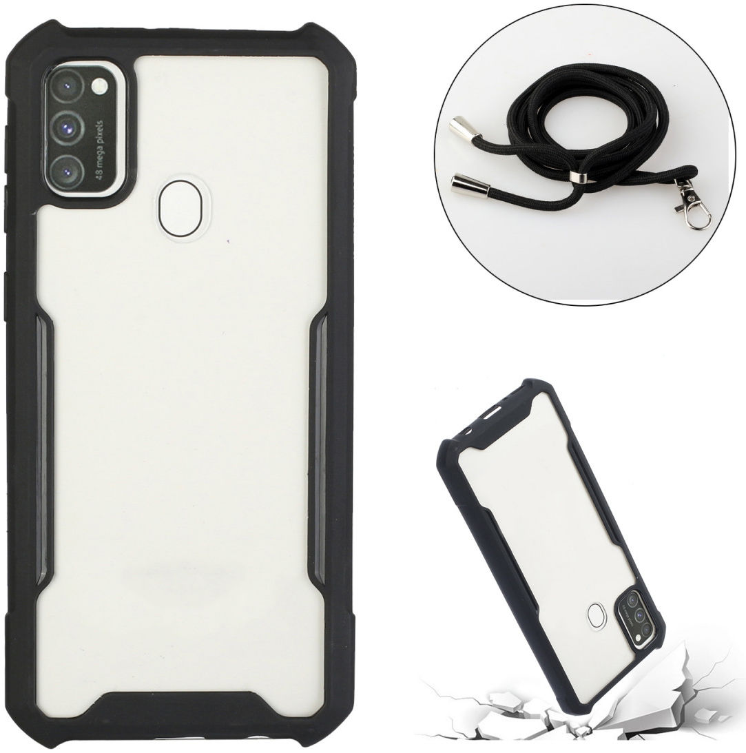 Samsung Galaxy A21s Hoesje met Koord Back Cover Keycord Zwart GSMpunt.nl