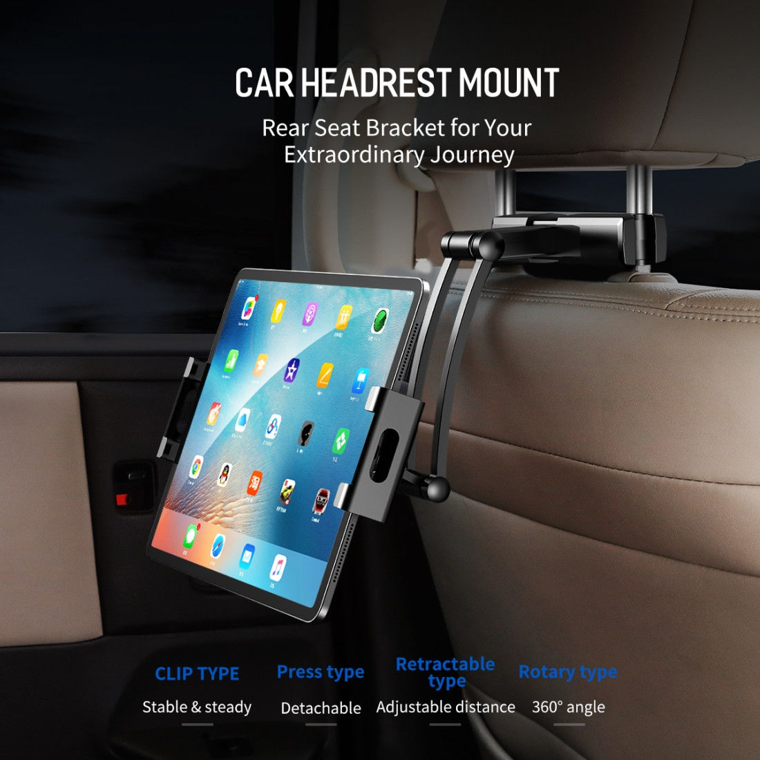 ROCK Verstelbare Hoofdsteun Tablet/Smartphone Houder voor in de Auto afbeelding 5