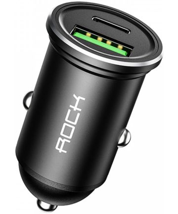 ROCK Universele USB / USB-C PD 20W Fast Charge Autolader Zwart Opladers