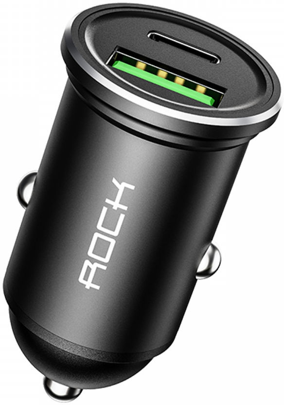 ROCK Universele USB / USB-C PD 20W Fast Charge Autolader Zwart afbeelding 1