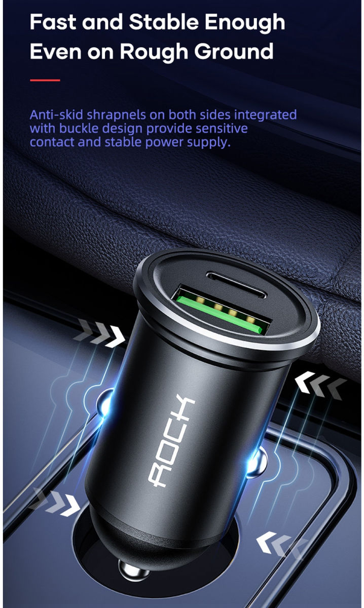 ROCK Universele USB / USB-C PD 20W Fast Charge Autolader Zwart afbeelding 10