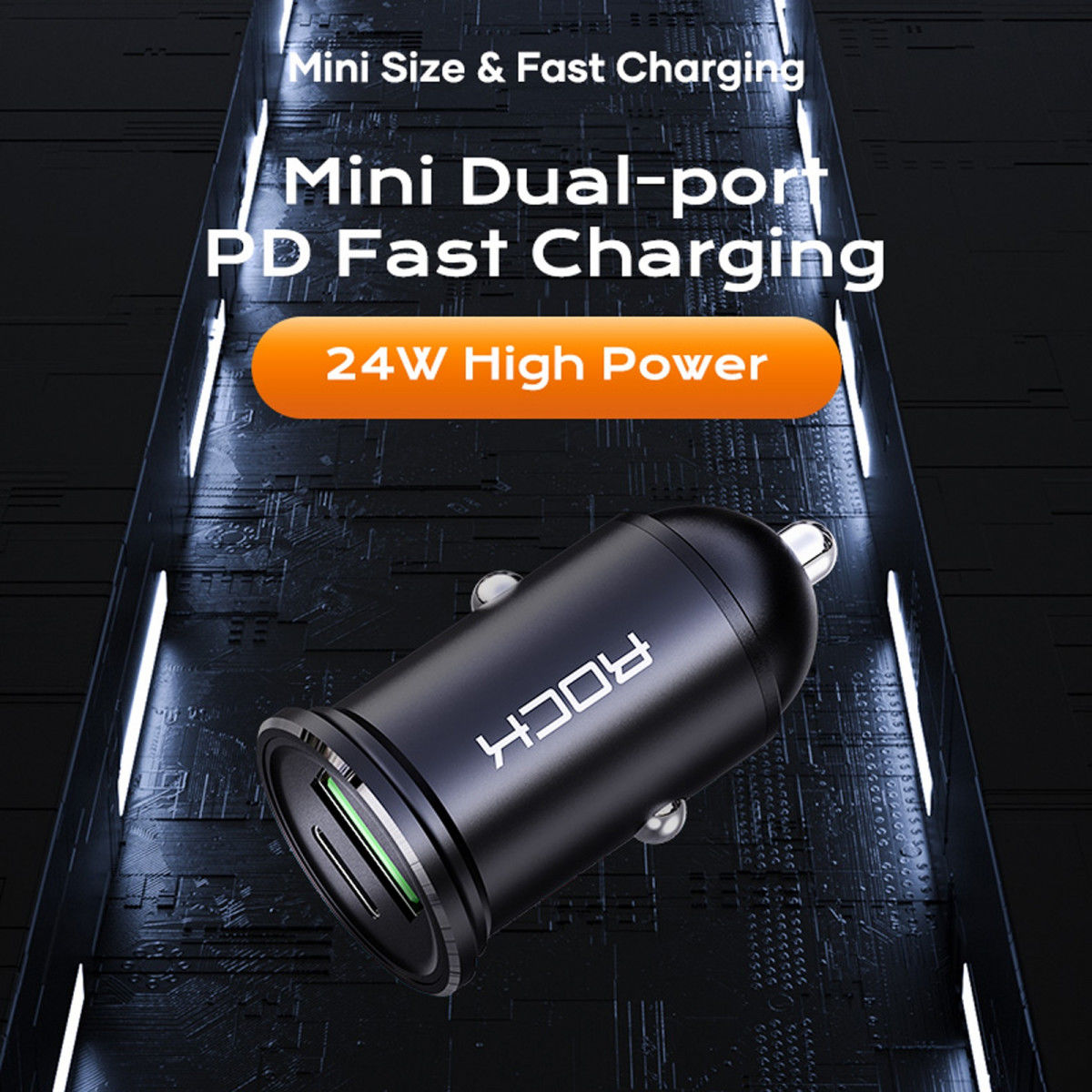 ROCK Universele USB / USB-C PD 20W Fast Charge Autolader Zwart afbeelding 2