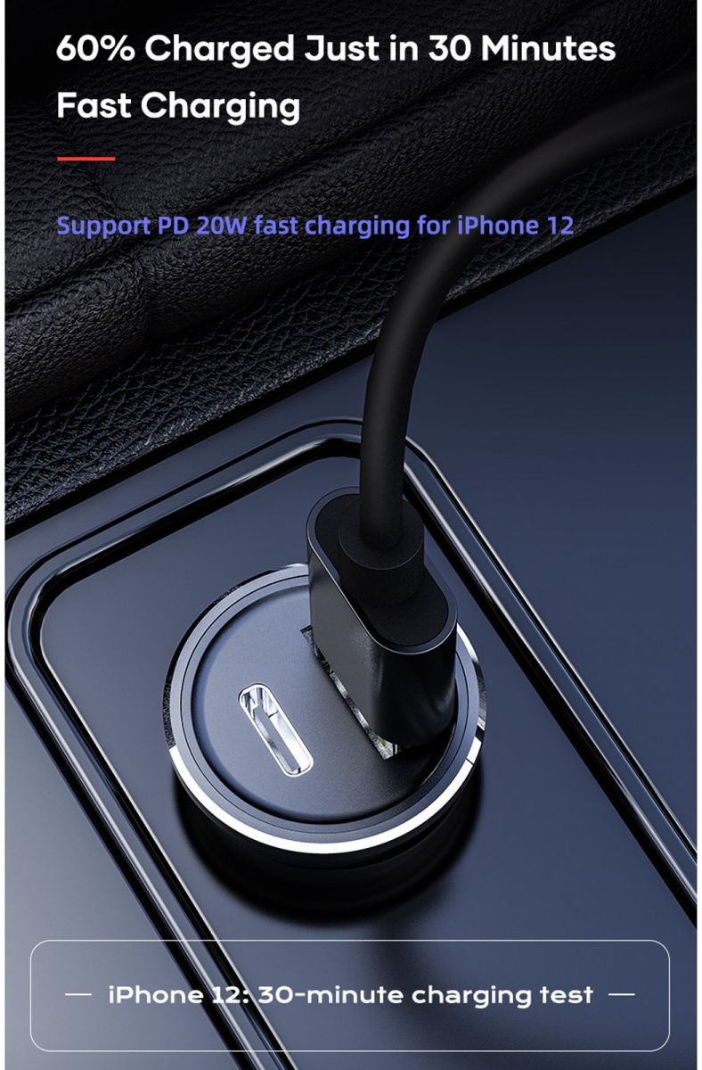 ROCK Universele USB / USB-C PD 20W Fast Charge Autolader Zwart afbeelding 3