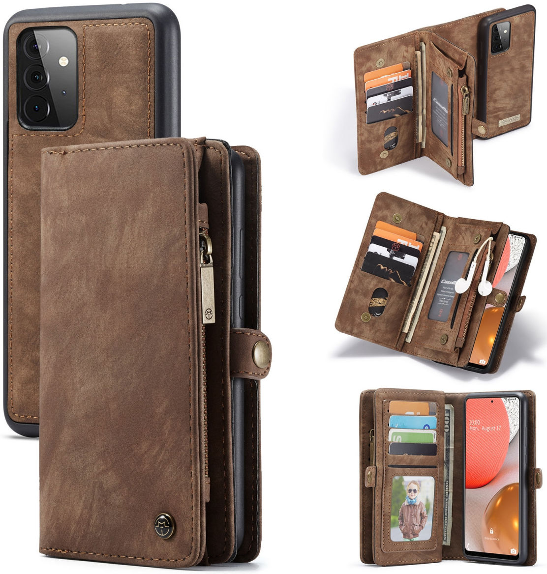 CaseMe 2-in-1 Samsung Galaxy A72 Hoesje Book Case en Back Cover Bruin afbeelding 8