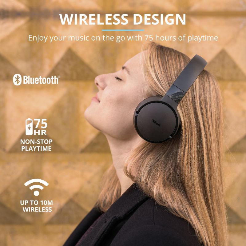 Trust Zena Bedraad/Bluetooth Draadloze On-Ear Koptelefoon Zwart afbeelding 5