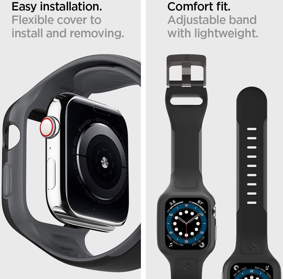 Spigen Liquid Air Pro Apple Watch 44MM Hoesje met Band Siliconen Zwart afbeelding 9