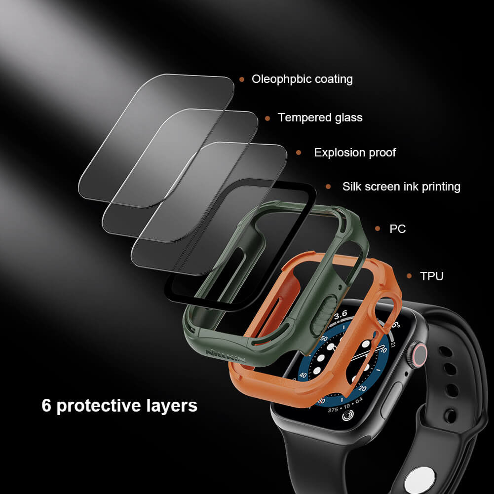 Nillkin Apple Watch 44MM Hoesje Bumper met Tempered Glass Groen afbeelding 5