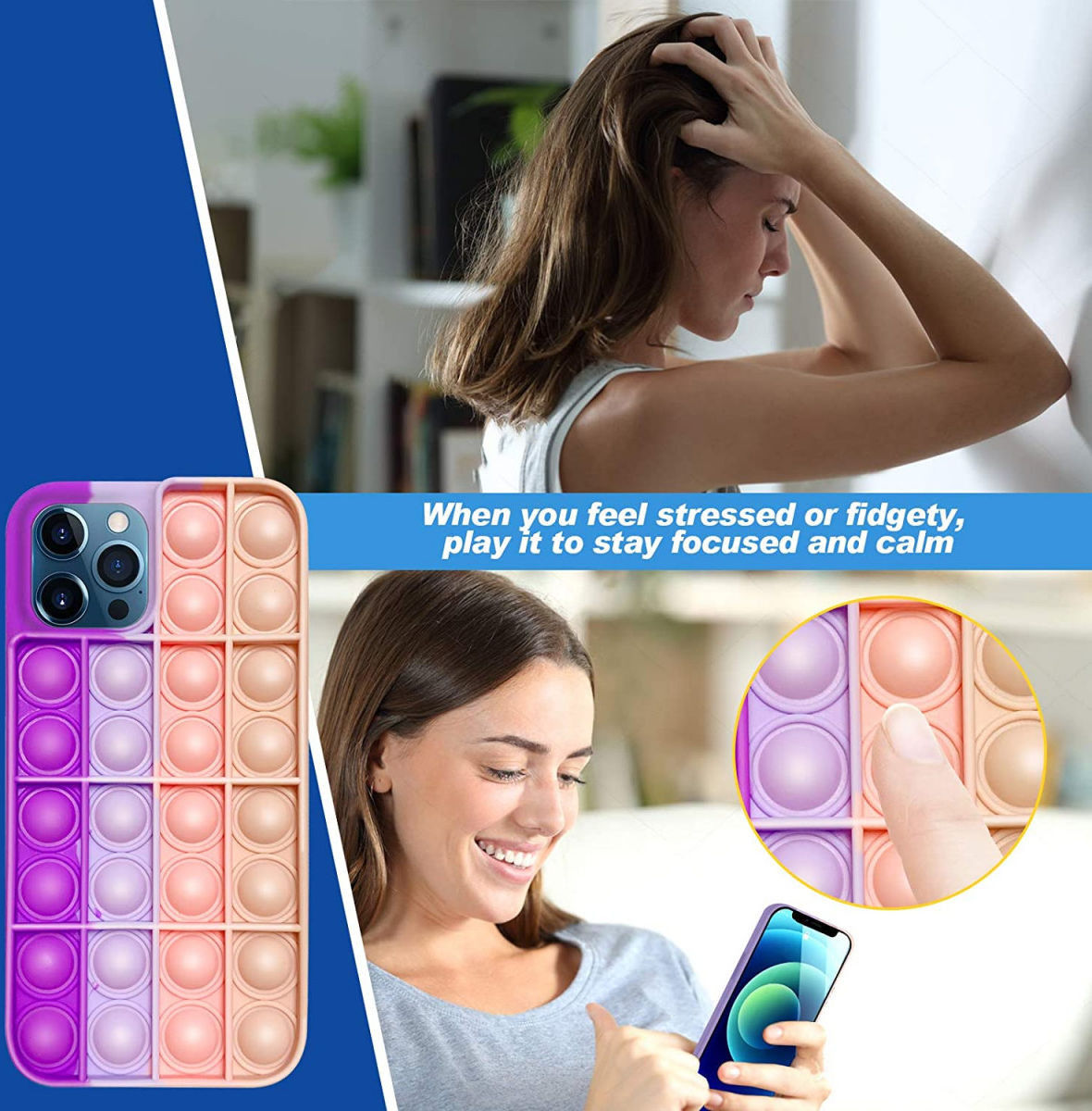 Apple iPhone 11 Hoesje Pop It Fidget Toy Siliconen Back Cover Paars afbeelding 4