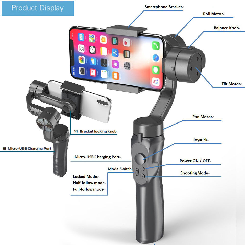 3-Axis Gimbal voor Smartphones met Stabilisatie Zwart afbeelding 9