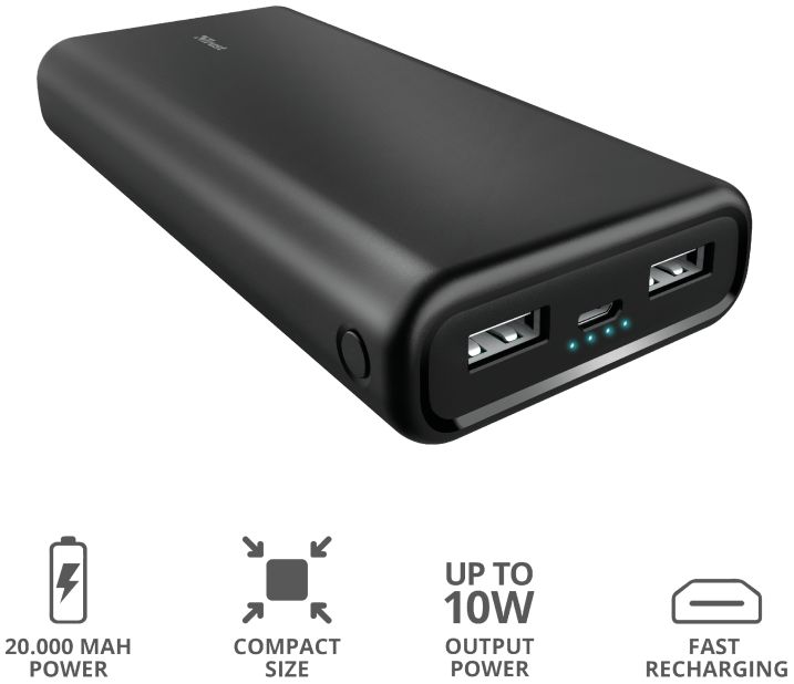 Trust Pacto Pocket-Size Powerbank met Fast Charge 20.000 mAh Zwart afbeelding 4