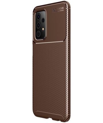 Samsung Galaxy A52 / A52S Hoesje Siliconen Carbon TPU Back Cover Bruin Hoesjes