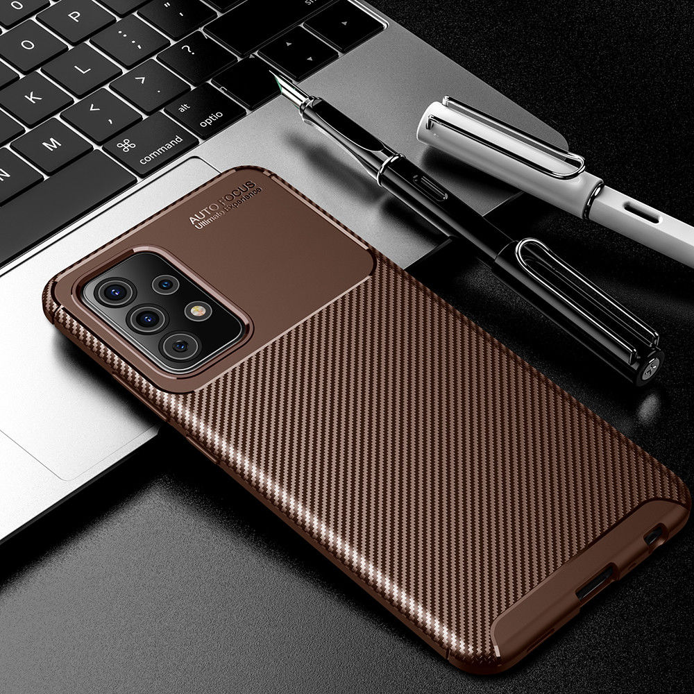 Samsung Galaxy A52 / A52S Hoesje Siliconen Carbon TPU Back Cover Bruin afbeelding 4