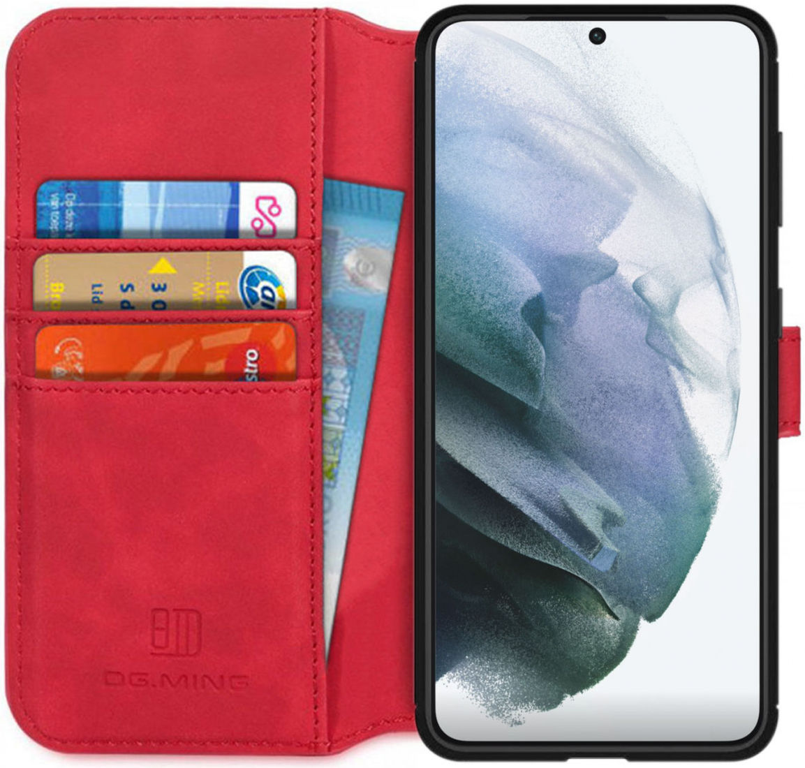 DG Ming Samsung Galaxy S21 Hoesje Retro Wallet Book Case Rood afbeelding 1