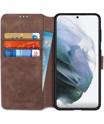 DG Ming Samsung Galaxy S21 Hoesje Retro Wallet Book Case Coffee Hoesjes