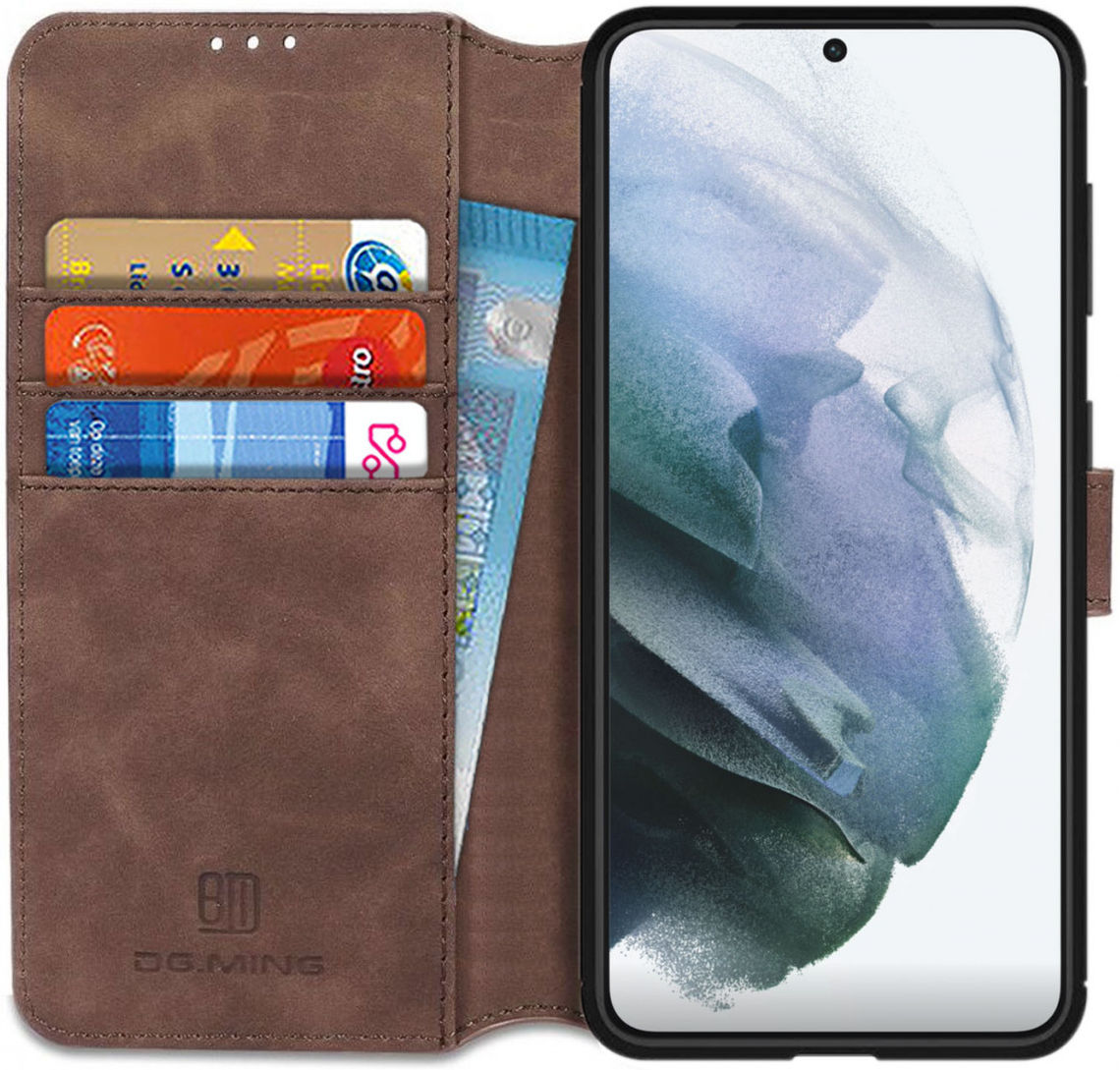 DG Ming Samsung Galaxy S21 Hoesje Retro Wallet Book Case Coffee afbeelding 1